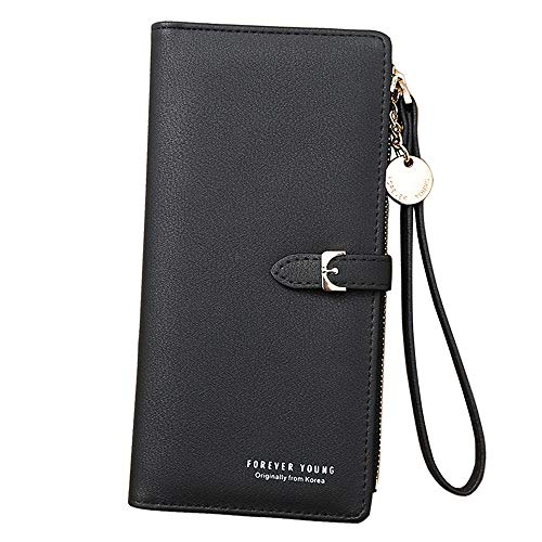 Monederos Mujer Carteras de Mujer Tarjetero para Mujer Billeteras Mujer Cartera de Mano Mujer Monedero con Cremallera Mujer Carteras Grandes Capacidad Monedero de Mujer para Movil (Negro)