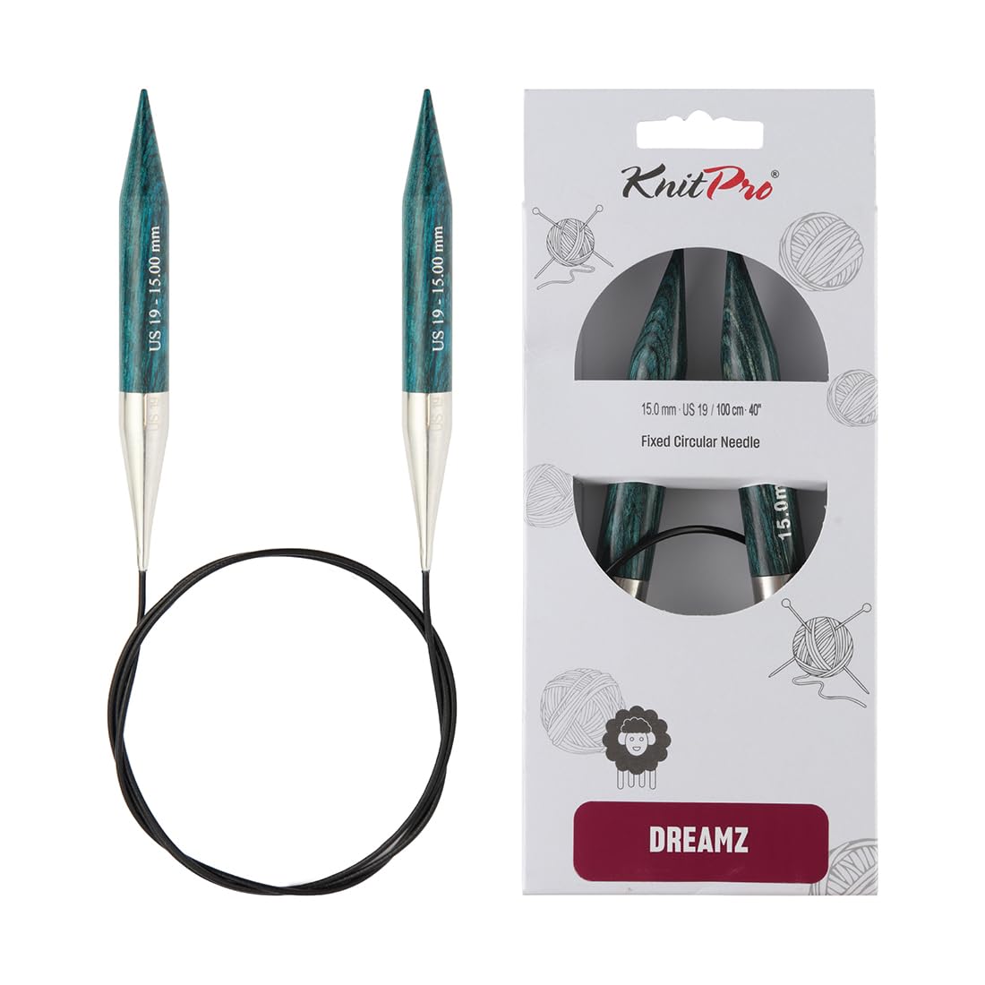 KnitPro Needle-Tapered Tips, for Circular Knitting with All Types of Yarn, Pink, 100cm x 15mm