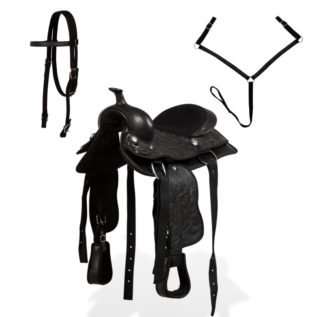 Genérico Montura Occidental, cabezada y Pechera Cuero Real 12" Negra Deportes, Actividades al Aire Libre, Equitación, Arreos para Caballos, Monturas Negro 6,32 kg