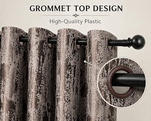 Image of HUTI Home Room Darkening Brown Window Curtain | Knitted Jacquard Look Polyester Eyelet Curtain with Texture Print | 5 Feet (120 x 152 cm) | Set of 2