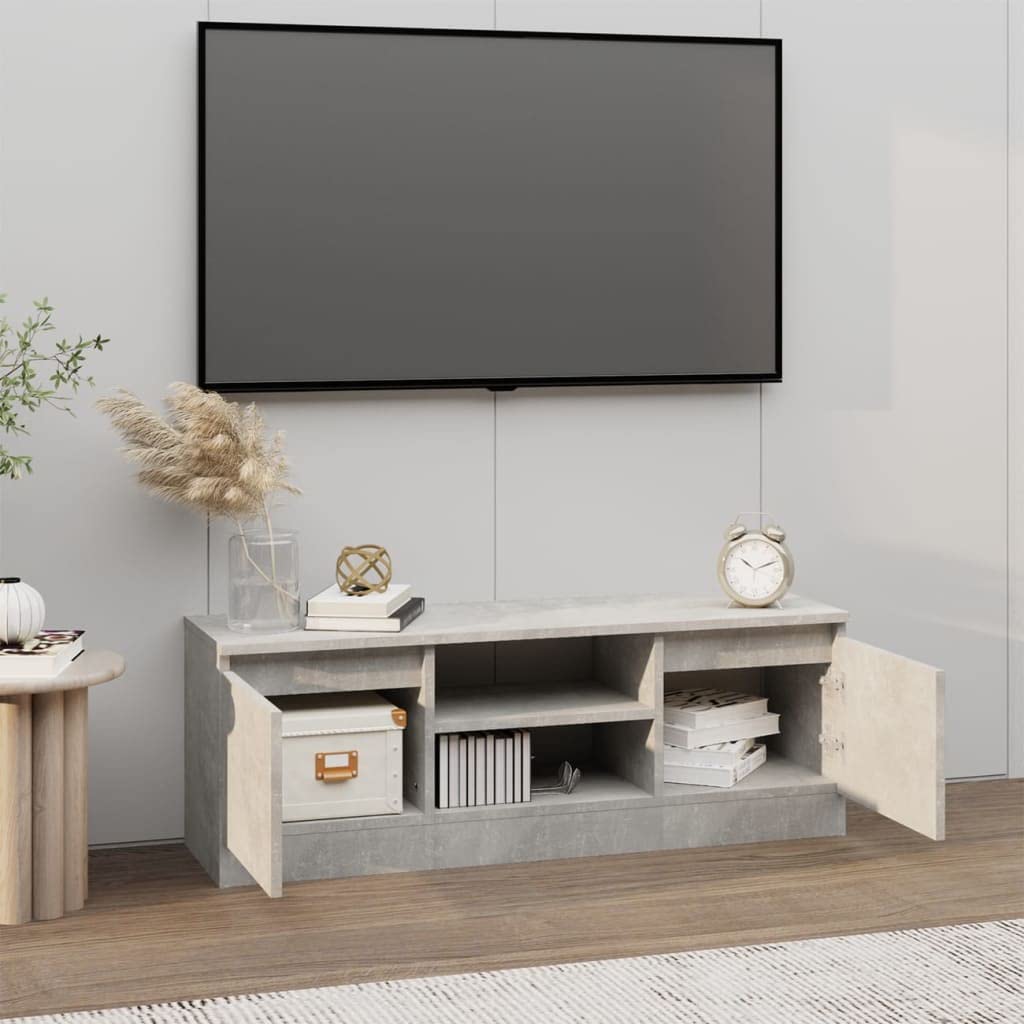 TV-Schrank Betongrau 102x30x36 cm, Holzwerkstoff, mit Tür, viel Stauraum für DVD-Player, Spielkonsolen, Moderne Wohnzimmer-Möbel, praktisches Media Entertainment Center