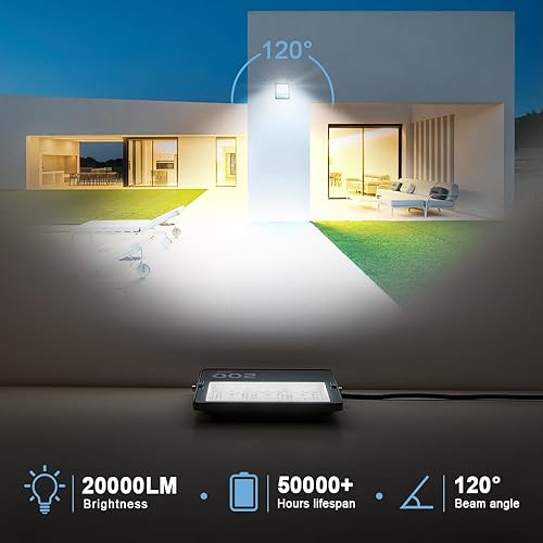 Miniatura 6 de Luces LED de inundación para exteriores, 200W 20000LM Luz de trabajo LED con conductor, 6500K luz blanca diurna, IP66 portátil impermeable al aire