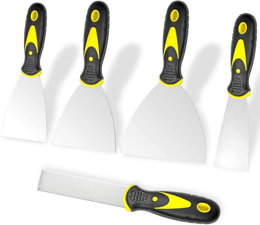 HASTHIP® 5PCS Putty Scraper Set, Stainless Steel Paint Scraper Tool, Spackle Knife, Paint Scraper, Scraper Tool for Repairing Drywall, Removing Wallpaper, Mud, Plaster Scraping (1" 2" 3" 4" 5")