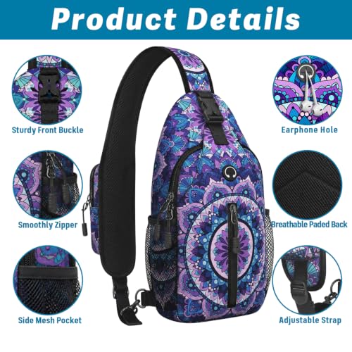 Image of Mandala Sling Bag For Women Men Small Crossbody Bags Mini Water Resistant Casual Chest Bag Backpack Shoulder Daypack For Travel Hiking