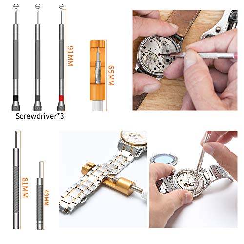 DIY Watch Repair Tool Kit, Kingsdun Upgraded Version 168pcs Watches Band Strap Link Pins Battery Remover Replacement Adjustment Repair Tools Kits with Carrying Case & Manual