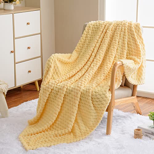 Vessia Flannel Fleece Throw Blanket(50X70 Inch), 3D Jacquard Light Yellow Fuzzy And Warm Blanket For Couch,Sofa,Bed,Chair, 300Gsm Super Soft Touch Cozy Lightweight Throw For All-Season Home Decor #TOP1
