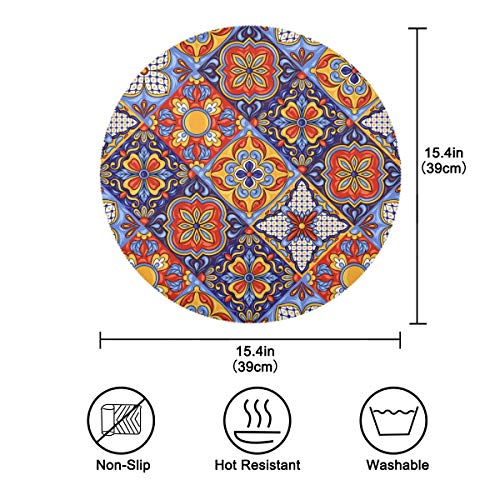 Blueangle Mexican Ceramic Tile Pattern Round Placemats For Dining Table Washable Placemats Non-Slip Heat Resistant Kitchen Table Mats Set Of 6 #TOP3