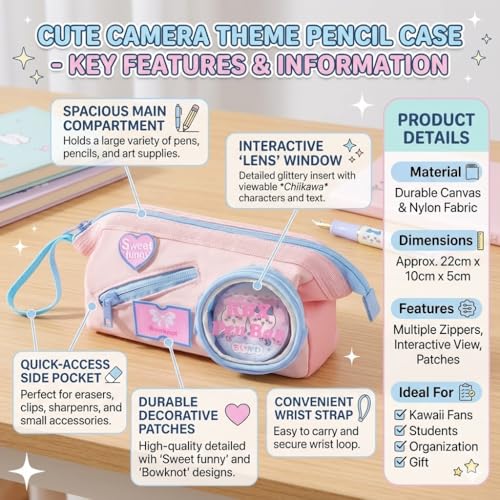 Image of Kawaii Pink Pencil Pouch with Transparent Round Window & Mini Doll Pocket - Large Capacity Zipper Pen Case, Cute Pastel Stationery Organizer for Girls, School & College