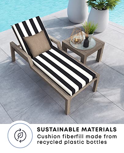 Honeycomb Outdoor Cabana Stripe Black & Ivory Chaise Lounge Cushion: Recycled Fiberfill, Weather Resistant, Reversible, Comfortable And Stylish Patio Cushion: 22.5" W X 70" L X 3.5” T #TOP4