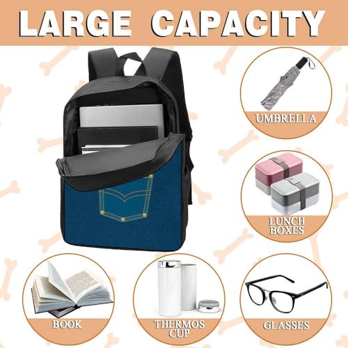 Westie Backpack Bookbag Custom Blue Jeans Print Daypack Laptop Bag for Work Travel Hiking 17 Inch Lightweight4