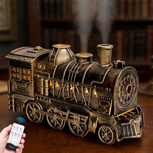 Arnbz Train Diffusers for Essential Oils with Remote Control 300ML Creative Lighting Steam Locomotive Humidifier 2-Color Light & Mist Modes for Bedroom Office