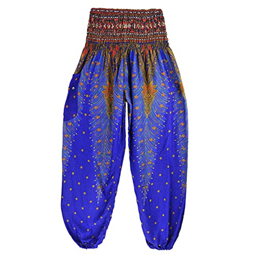Maiyifu-GJ Women's Boho Palazzo Pants High Waist Wide Leg Bohemian Yoga Pant Floral Printed Loose Fit Casual Trousers (Blue 1,One Size)