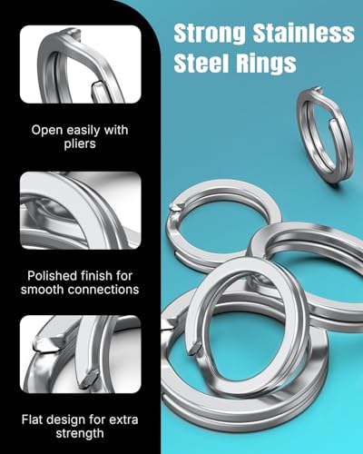 Image of Pawfly 250 Pcs Split Rings and Split Ring Pliers Kit for Fishing | 5 Sizes Fishing Split Rings & Fishing Pliers, Fishing Lure Connectors, Stainless Steel Split Rings for Saltwater & Freshwater