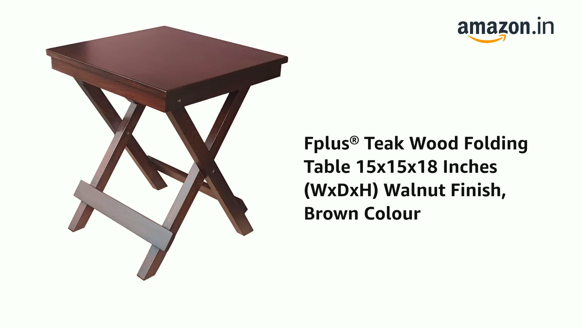 fplus® Teak Wood Folding Table 15x15x18 Inches (WxDxH) Walnut