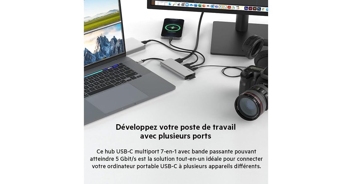 Belkin - Hub USB-C multiporta 7 in 1 (con HDMI 4K, USB-C, 2 USB-A, porta audio da 3,5 mm, slot per SD 3.0 e Micro-SD 3.0, per MacBook Pro, MacBook Air, iPad Pro, XPS e altri)