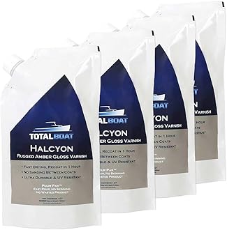 TotalBoat Halcyon Marine Varnish | Water-Based Polyurethane Wood Finish | Clear Gloss UV Protection for Interior and Outdoor Use (Clear Amber, 4 Quart)