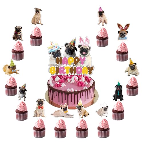 Facile da usare: il topper per torta di compleanno del carlino è decorato con bastoncini. Basta attaccare e decorare la vostra torta di compleanno, e il motivo e il perno per cupcake sono integrati senza montaggio. Basta regolare l'altezza per ottenere migliori effetti decorativi.