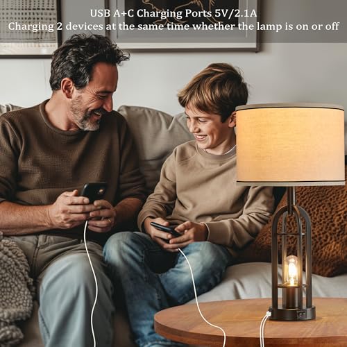 Lámparas de mesa negra set de 2 con USB para sala miniatura 3