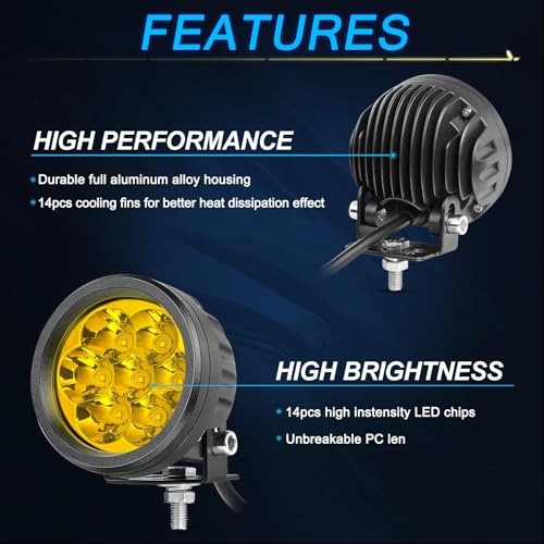 Amber LED Pod Lights, ACEC SHOP 2PCS 42W 3.5 Inch Round Fog Lights Spot Beam Driving Light Yellow Offroad Lighting Ditch Light Amber LED Pods for Truck Pickup SUV UTV ATV Boat Motorcycle by ACEC SHOP - Used condition - Image 8