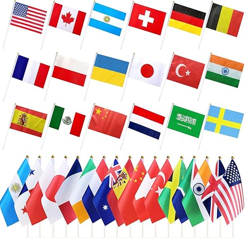 A Set Of Flags From 50 Countries National of the World Mini HandHeld Flags Festival Celebrations Necessary Decoration Flag Bags of Major Countries in The World (Including The United States China The United Kingdom France Japan Etc.) - For Classroom Teaching/International Day Decoration 8.2 x 5.5. Inch.