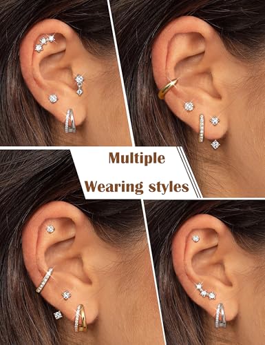 BESTEEL Small Stud Hoop Earrings for Women - 7 Pairs Hypoallergenic 14K Gold Plated Huggie Earring Sets for Multiple Piercing Dainty Earring Stacks Cute Silver Cartilage Jewelry Trendy Gifts4