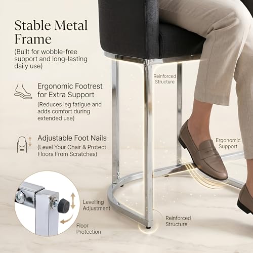 Image of HNY Modern Counter Height Linen Charcoal Fabric Upholstered Counter Stools Set of 4, 24 Inch Kitchen Island Stool with Chrome Finish Metal Frame