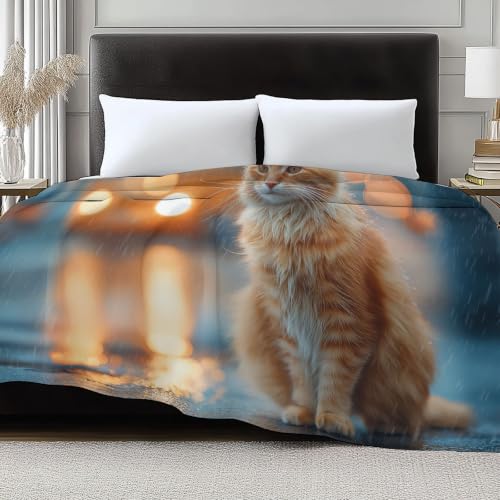 Plaid chat orange bleu jeté de canapé idéal pour vos soirées cocooning - 5