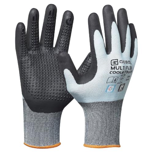 Gebol Multi Flex Cool & Touch | Talla L (Gr 9) | Guantes de trabajo refrigerantes contra el sudor | adecuados para pantalla táctil | con puntos | para hombre | azul hielo | 1 par