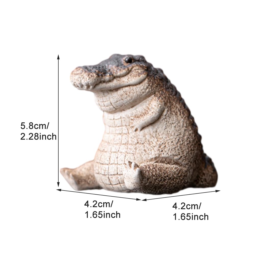 Tongdejing Alligator Baby Statue Ornament,Garden Crocodile Figurine Resin Animal Sculpture Tea Set Accessories Tea Ceremony Desk Pet for Tea Enthusiasts Lovers Tearoom Gifts(black+beige) - Image 2