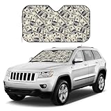 Salelf Lustiger amerikanischer Dollar Geld für verdickte Auto-Windschutzscheibe, Sonnenschutz, faltbar, blockiert 99 % Hitze und hält Lnterior kühl, passend für Autos, Limousine, SUV, LKW