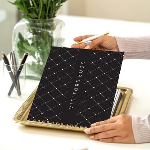 Image of Visitor Book - 8 x 12 Inches | Black Diamond Wire Bound Guest Register for Hotels, Offices, Exhibitions, Boutiques & Business Use | Medium Size Visitor Log Book for Reception & Front Desk