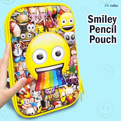 Image of FunBlast Pencil Pouch Case - Smiley Pencil Case, Multipurpose Zipper Pencil Pouch for Kids, Large Capacity Stationary Organizer for School Kid, Pouch for Kid (Multicolor)
