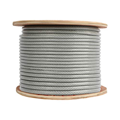 Houseables Carbon Steel Rope, 45 Wire Cable, 250 Ft, 3/16” Vinyl Coated To 1/4” Od, 7 X 19 Strand, 1 Spool, Galvanized, Aircraft Cables, Clothesline Wires, Marine Ropes, 3,600 Lbs Breaking Strength #TOP29