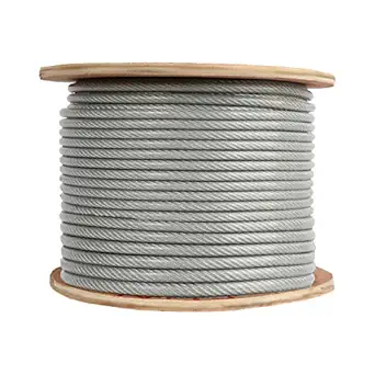 Houseables Wire Rope, Steel Cable, 250 Feet, 6.6 MM Thickness, 3/16 - 1/4, 1 Spool, Silver, Vinyl Coated, Galvanized, Aircraft Cables, Clothesline Wires, Marine Ropes, String Light Suspension