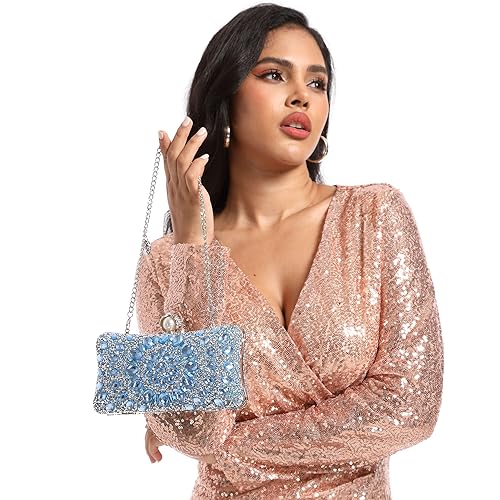 Image of Boutique De FGG Mini Pearl Clasp Crystal Clutch Purses for Women, Evening Bags Wedding Handbag, Party Rhinestone Clutch Bag