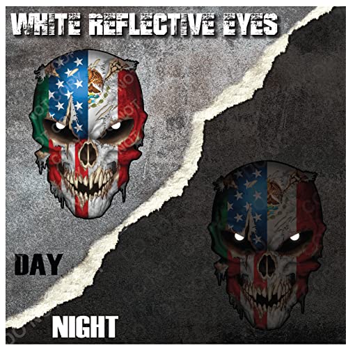 Image of USA Mexico American Mexican Country flag decal with reflective eyes bumper sticker for car truck SUV vinyl outdoor graphic - Safe for vehicle paint United States Patriotic Hispanic