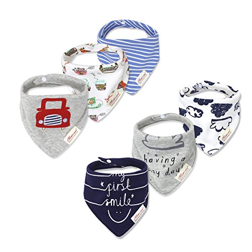 Txian Lot de 6 bavoirs bandana super absorbants en pur coton imperméable pour bébé Motif mignon bavoirs pour dentition