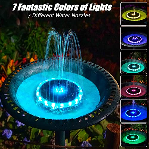 Szmp Solar Fountain, 4W Solar Powered Bird Bath Fountains With 4000 Battery, Color Led Lights, Outdoor Water Feature Solar Fountain Pump With 7 Nozzle And 4 Fixers For Garden, Patio, Pond, And Pool #TOP1