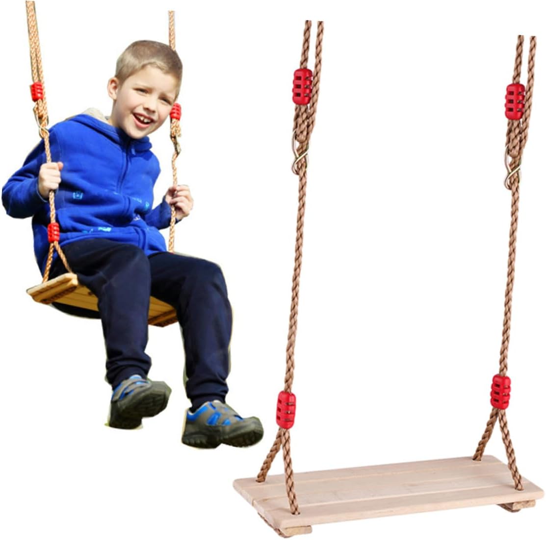Vaguelly Wooden Swing Set with Nylon Rope for Adults Indoor Outdoor Hanging Swing Seat for Backyard Fun Non Slip Design Material for Family Playtime