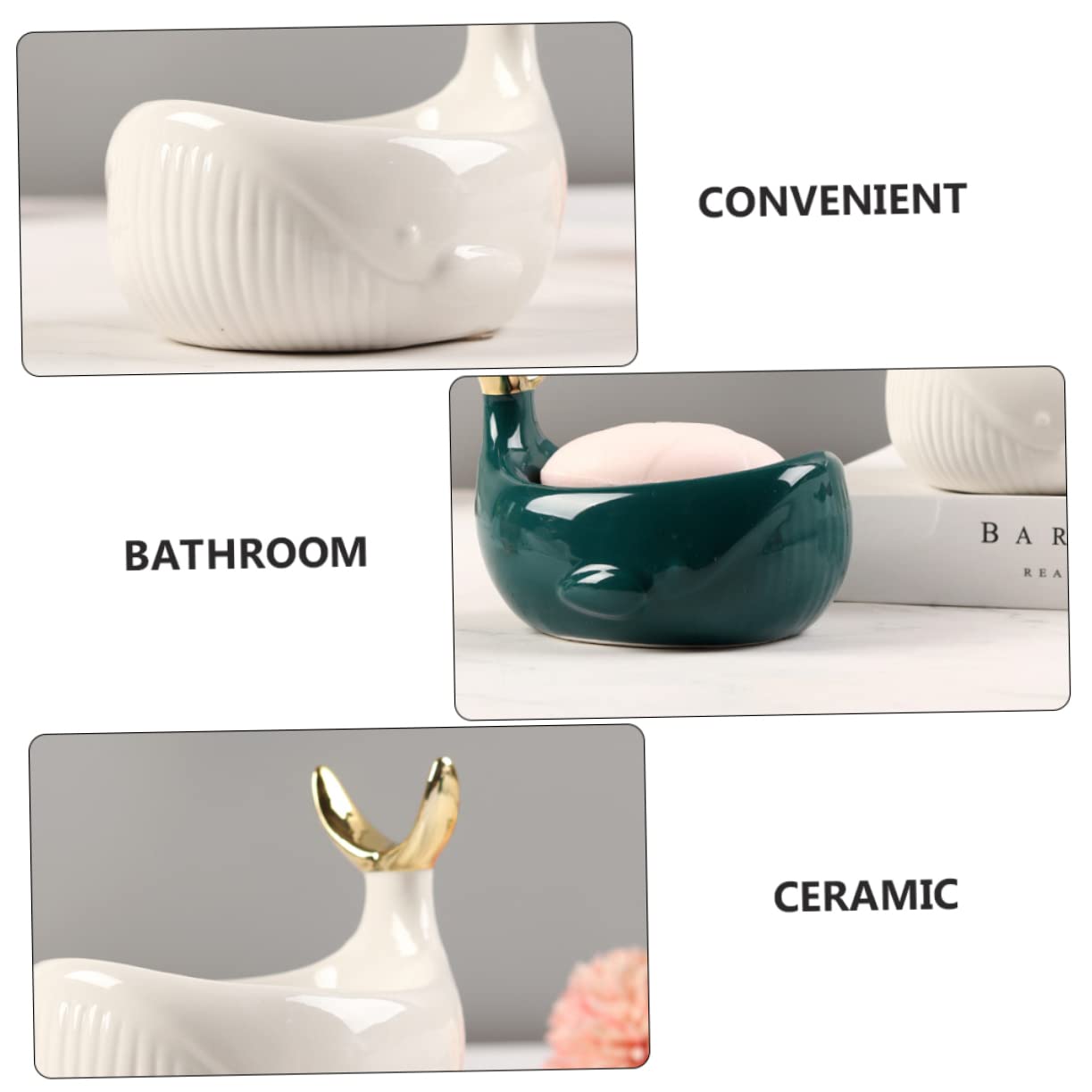 Jabonera de Cerámica en Color Blanco con Forma de Ballena, Drenaje Fácil y Diseño Nórdico, Adecuada para Baño y Ducha