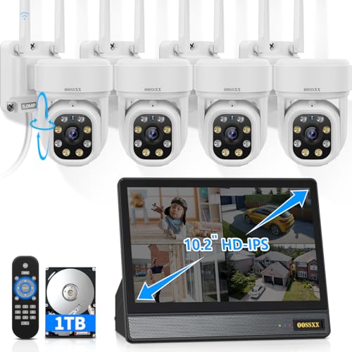 (2026 New) 5MP WiFi Security Camera System Outdoor 4 Dual-Antenna Cameras 10CH NVR with 10.2 IPS 130 Wide Angle 2-Way Audio PT Digital Zoom 1TB HDD Free App No Monthly Fee IP66 Waterproof