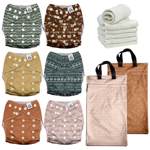 Image of Mama Koala 3.0 Baby Cloth Diapers with 6 Inserts Bundle(A-Classic & Timeless), with 2 Pack Reusable Hanging Wet Dry Bag