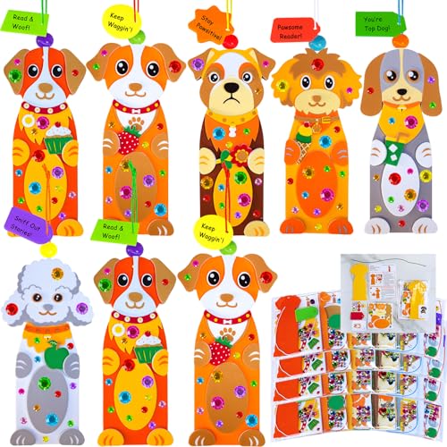 Winlyn 24 Sets Dog Decorations DIY Dog Bookmarks Kids Craft