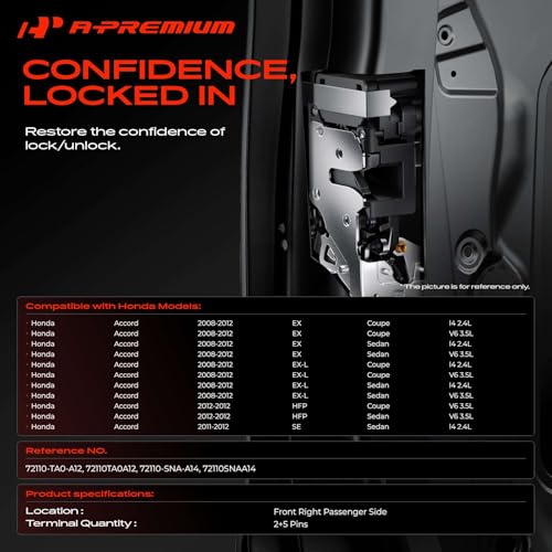Image of A-Premium Front Right Passenger Side Door Lock Actuator Compatible with Honda Accord 2008-2012, Replace# 72110TA0A12, 72110SNAA14