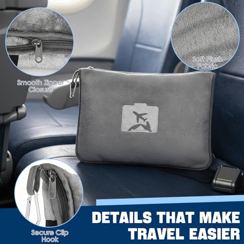 Travel Pillow and Blanket, 2 in 1 Airplane Blanket with Eye Mask and Ear Plugs, Compact Office Blankets, Lightweight & Portable Pillow for Adults, Kids,Long Flights and Trains - Image 5
