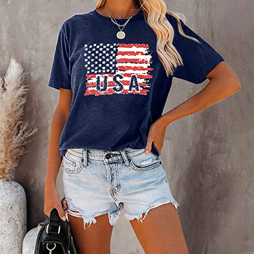 Women American Flag Shirt Usa 4Th Of July Independence Day T-Shirt Patriotic Stars Stripes Short Sleeve Tee Tops #TOP1