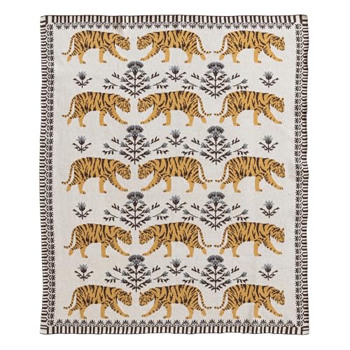 Image of Creative Co-Op Cotton Knit Baby Blanket with Tigers, Multicolor