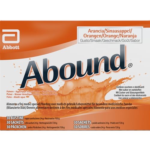 Abound Aminoácidos y HMB; mezcla de aminoácidos con arginina, glutamina y HMB. Sin gluten, sin lactosa. Sabor Naranja. Paquete 30 sobres x 24 g