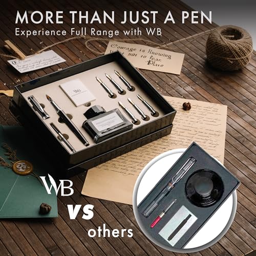 Image of Wordsworth & Black Luxury Calligraphy Pen Set for Writing, 6 Nibs, Black | Fountain Ink Bottle, Cartridges & Refill Converter, Refillable, Black, High End Gift for Men & Women, Journaling & Lettering