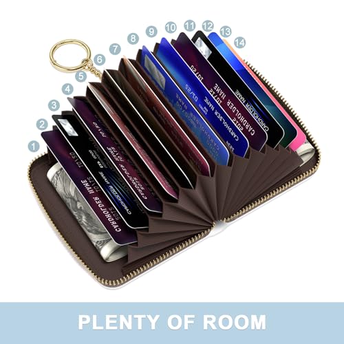 Image of Aiawoxc Credit Card Holder, Small RFID Wallet Slim Leather Card Organizer Case with Zipper and Wristlet Strap, White